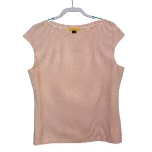 St. John Yellow Label Womens Sleeveless T-Shirt White Orange Stripes Size XL